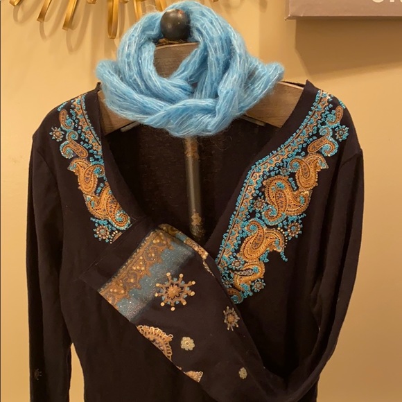 BOHO FREE PEOPLE STYLE (Fang)  blk turq. bead Top - Picture 3 of 4